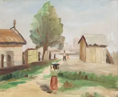 Figuras na Paisagem by Arnaldo Ferrari, óleo sobre cartão, offered Jul 2021