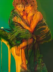 Casal by Quissak Júnior, óleo sobre placa, offered Jul 2021