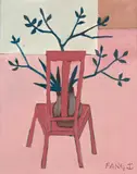Vaso de Plantas sob a Cadeira Rosa by Chen Kong Fang, óleo sobre placa, offered Jul 2021