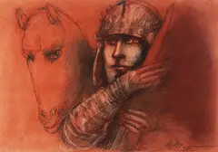 Cavalo e Cavaleiro by Marcelo Grassmann, 2001, sanguínea sobre papel, offered May 2021