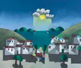 Marinha com Casas de Pescadores by Inos Corradin, óleo sobre tela, offered May 2021