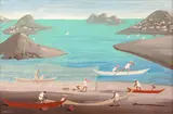 Pescadores by Fulvio Pennacchi, 1981, óleo sobre placa, offered May 2021