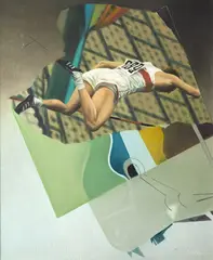 Atleta - Salto com VAra by Armando Sendin, 1977, óleo sobre tela, offered May 2021