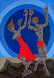 Figuras by Clóvis Graciano, 1979, óleo sobre tela, offered May 2021