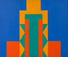 Composição Geométrica by Jandyra Waters, 1999, óleo sobre tela, offered May 2021