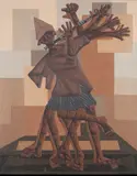 Músicos by Clóvis Graciano, 1967, óleo sobre tela, offered May 2021