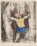 Marc Chagall, Prisioneiro dos Filisteus, gravura em metal, água forte colorida à mão