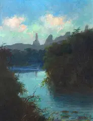 Paisagem by Francisco Coculilo, óleo sobre tela, offered Mar 2021