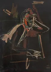 Mulher Tocando Piano by Tran Tho, 1969, óleo sobre placa, offered Mar 2021
