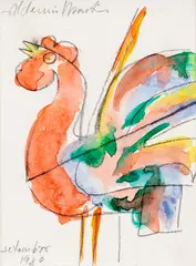 Galo by Aldemir Martins, 1980, lápis e aquarela sobre papel, offered Mar 2021