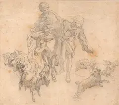 Constant Troyon, Estudo de Figuras, grafite sobre papel