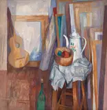 José Moraes, Composição com Muitos Objetos, Inclusive um Violão, 1983, óleo sobre tela