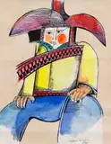 Cangaceiro Sentado by Aldemir Martins, 1985, nanquim e acrílica sobre papel, offered Mar 2021