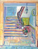 Alberto Nicolau, Vaso de Flores na Escada, 1996, óleo sobre tela