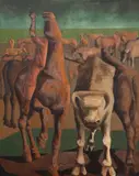 Tocando a Boiada by Clóvis Graciano, óleo sobre tela, offered Mar 2021