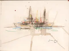 Navio by Antônio Bandeira, 1960, técnica mista sobre papel, offered Mar 2021
