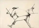 A Luta (Série Canudos) by Aldemir Martins, 1966, nanquim sobre papel, offered Mar 2021