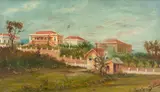 Benedito Calixto, Paisagem com Casas, óleo sobre madeira