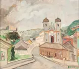Alberto da Veiga Guignard, Paisagem Ouro Preto, 1958, óleo sobre madeira