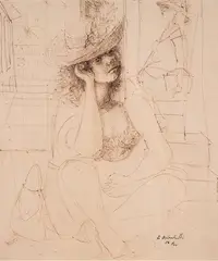 Mulher de Chapéu by Di Cavalcanti, 1956, nanquim sobre papel, offered Mar 2021