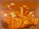Glauco Rodrigues, Caneca e Ovos, 1990, óleo sobre tela