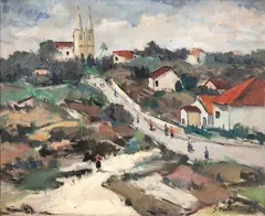 Vilarejo com Igreja by Sílvio Pinto, óleo sobre tela, offered Nov 2020