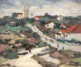 Sílvio Pinto, Vilarejo com Igreja, óleo sobre tela