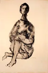 Moça Sentada by Augusto Rodrigues, 1963, nanquim sobre papel, offered Nov 2020
