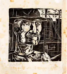 Operário by Livio Abramo, 1935, xilogravura, offered Nov 2020