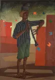O Clarinetista - Tributo a Volpi by Clóvis Graciano, 1967, óleo sobre tela, offered Nov 2020