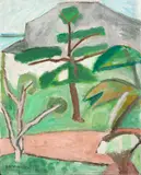Árvores com Montanha by Aldo Bonadei, 1973, óleo sobre tela, offered Nov 2020