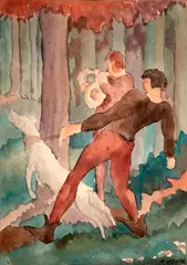 Caça by Antonio Gomide, aquarela sobre papel, offered Nov 2020
