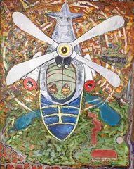 Helicóptero by Luiz Hermano, acrílica sobre tela, offered Nov 2020