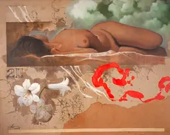 Lo et Jupter by Sérgio Ferro, 2001, acrílica, alquídio e óleo sobre tela, offered Nov 2020