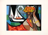Di Cavalcanti, Mulher e Barcos, 1973, serigrafia