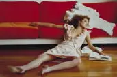 Denis Piel, Reclining, Red Coach, 1980, Foto cor sobre papel