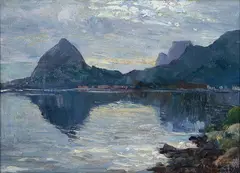 Angelo Cannone, Lagoa e Morro Dois Irmãos, óleo sobre maderia