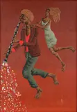 Flautista e Menina by Clóvis Graciano, 1974, óleo sobre tela, offered Aug 2020