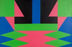 Abstrato Geométrico by Jandyra Waters, 1980, óleo sobre tela, offered Aug 2020