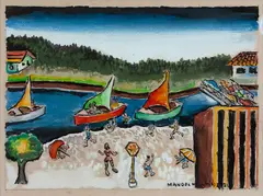 Paisagem com Barcos by Manuel Martins, 1971, guache sobre papel, offered Jul 2020