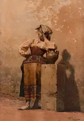Giuseppe Aureli, A Espera, 1887, aquarela sobre papel