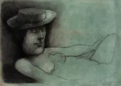 Mulher Com Chapéu by Marcelo Grassmann, 1997, técnica mista sobre papel, offered Jun 2020