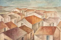 Casarios by Carlos Prado, 1955, óleo sobre tela colada em placa, offered Jun 2020