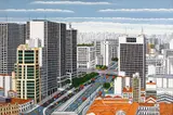Vale do Anhangabaú by Agostinho Batista de Freitas, 1989, óleo sobre tela, offered Jun 2020