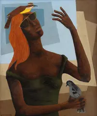Mulher com Pássaro by Clóvis Graciano, 1969, óleo sobre tela, offered Jun 2020