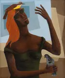 Mulher com Pássaro by Clóvis Graciano, 1969, óleo sobre tela, offered Jun 2020