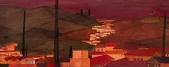 Karl Plattner, Paisagem com Casarios, 1952, técnica mista sobre papel
