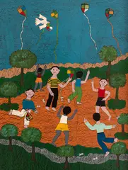 Crianças Soltando Pipa by Gilvan, 1981, óleo sobre placa, offered May 2020
