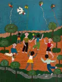 Gilvan, Crianças Soltando Pipa, 1981, óleo sobre placa