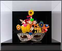 A Máscara e os Óculos by Beatriz Milhazes, 2000, máscara de lantejoulas sobre óculos de plástico, offered May 2020